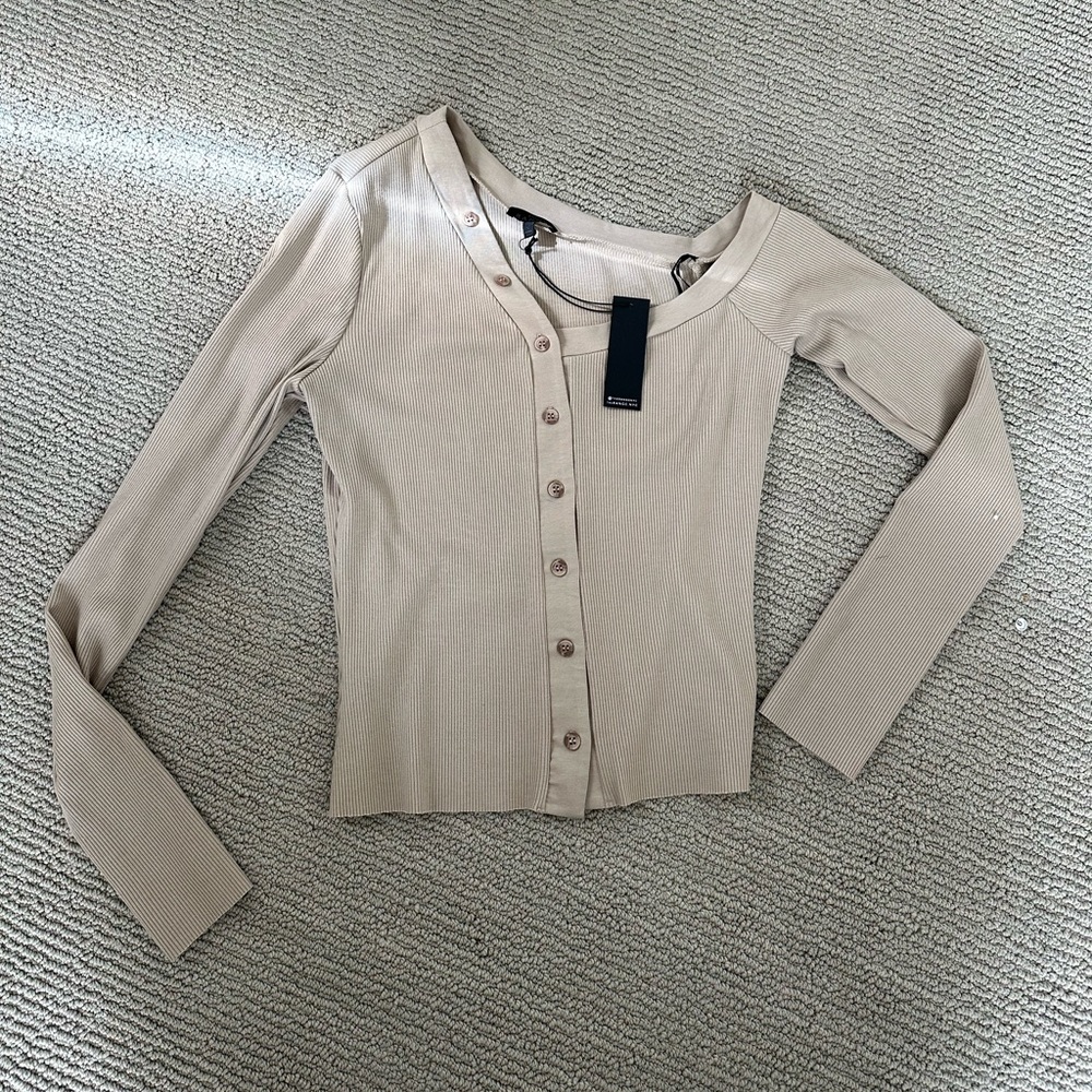 The Range - Buttoned Off Shoulder Ribbed Top - Picture 2 of 7